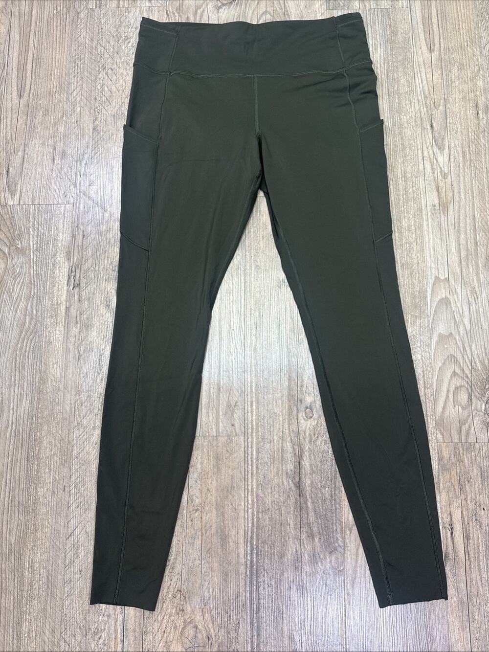 LULULEMON Women's High Waisted Olive Green Athletic Leggings Yoga   Pockets C1